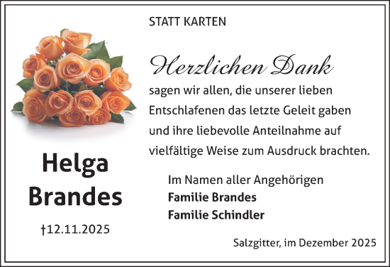 Traueranzeige von Helga Brandes von Salzgitter-Zeitung