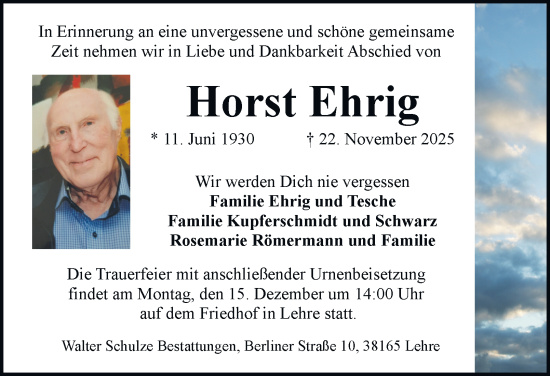 Traueranzeige von Horst Ehrig von Helmstedter Nachrichten