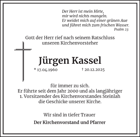 Traueranzeige von Jürgen Kassel von Salzgitter-Zeitung