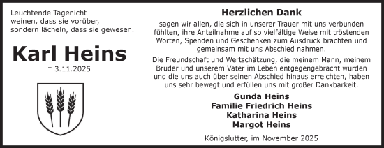 Traueranzeige von Karl Heins von Helmstedter Nachrichten, Wolfenbütteler Zeitung