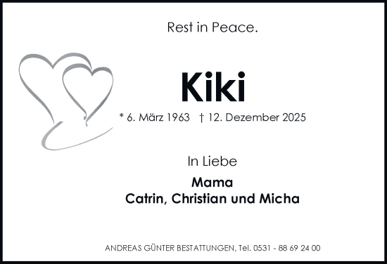Traueranzeige von Kiki  von Braunschweiger Zeitung