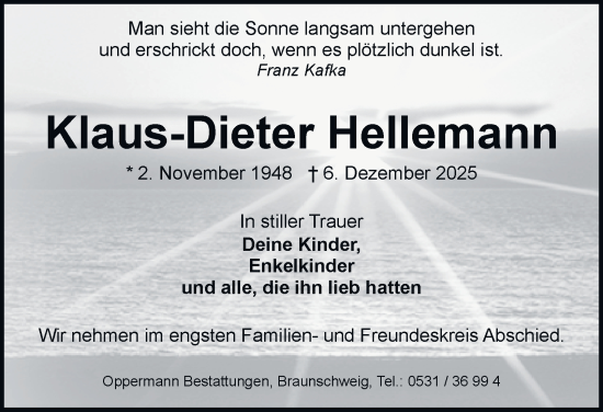 Traueranzeige von Klaus-Dieter Hellemann von Braunschweiger Zeitung
