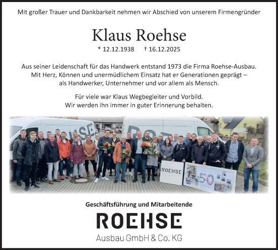 Traueranzeige von Klaus Roehse von Helmstedter Nachrichten