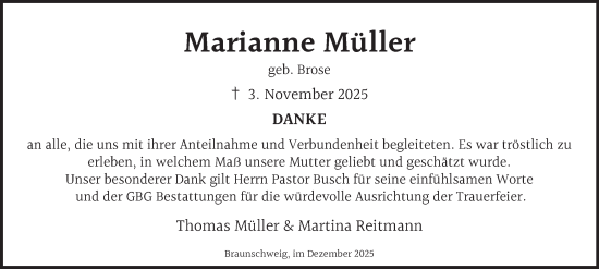 Traueranzeige von Marianne Müller von Braunschweiger Zeitung