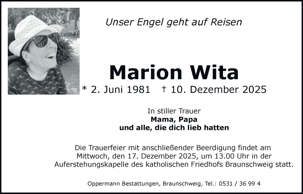  Traueranzeige für Marion Wita vom 13.12.2025 aus Braunschweiger Zeitung