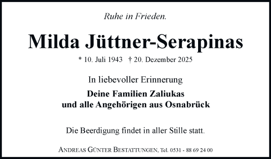 Traueranzeige von Milda Jüttner-Serapinas von Braunschweiger Zeitung