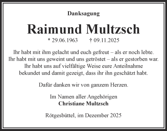 Traueranzeige von Raimund Multzsch von Braunschweiger Zeitung, Wolfsburger Nachrichten