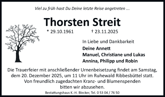Traueranzeige von Thorsten Streit von Braunschweiger Zeitung