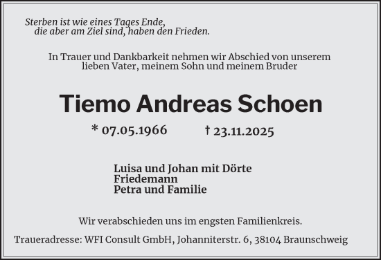 Traueranzeige von Tiemo Andreas Schoen von Salzgitter-Zeitung
