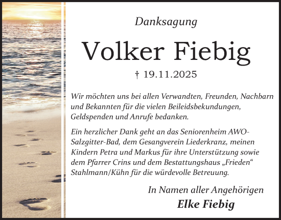 Traueranzeige von Volker Fiebig von Salzgitter-Zeitung