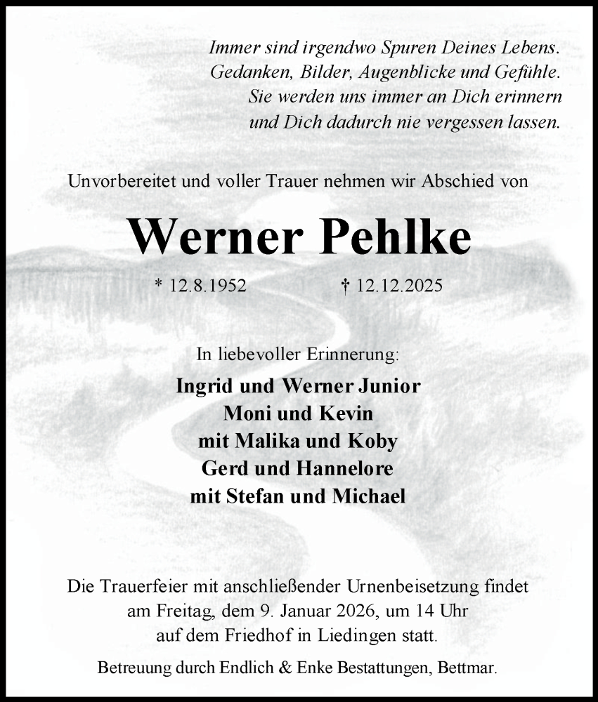  Traueranzeige für Werner Pehlke vom 27.12.2025 aus Peiner Nachrichten