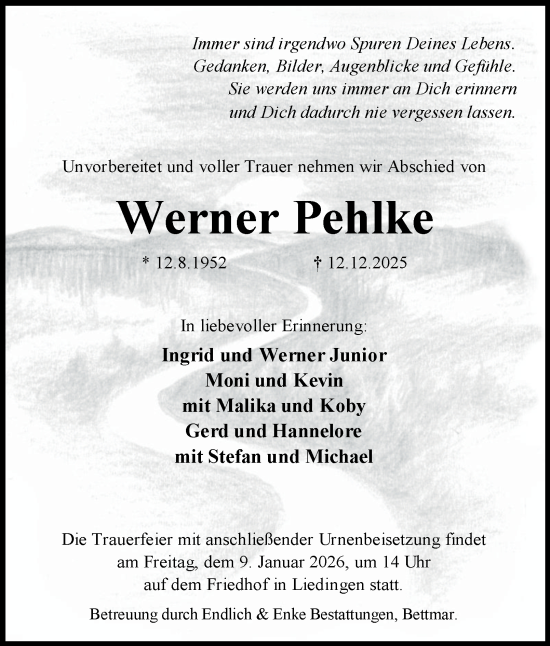 Traueranzeige von Werner Pehlke von Peiner Nachrichten