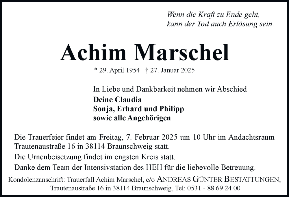  Traueranzeige für Achim Marschel vom 01.02.2025 aus 