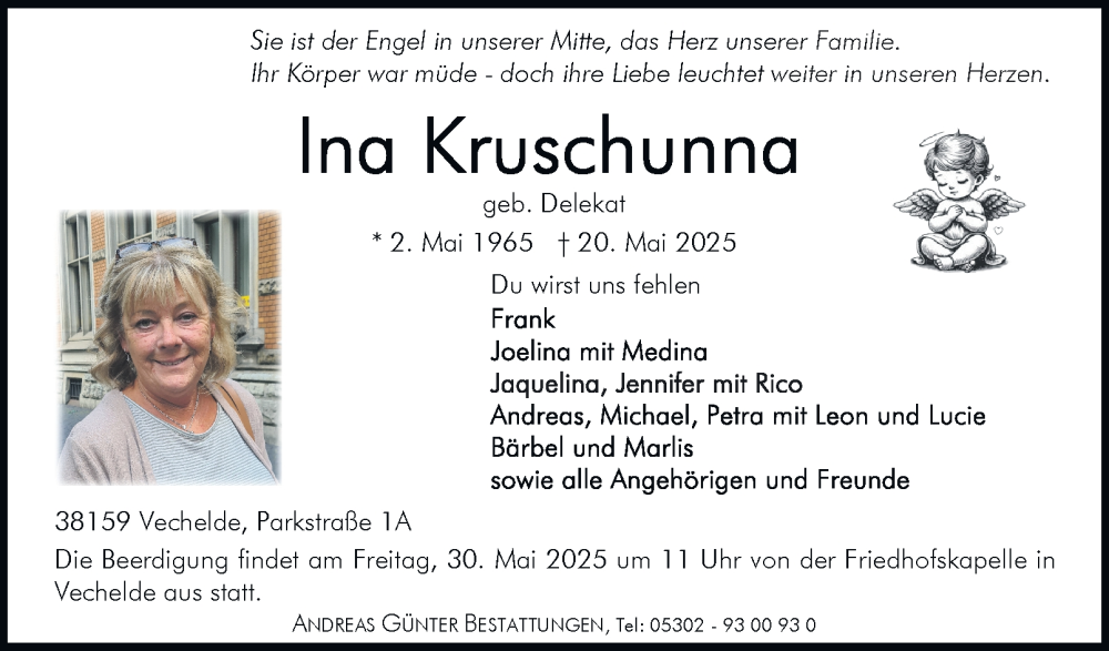  Traueranzeige für Ina Kruschunna vom 24.05.2025 aus Peiner Nachrichten