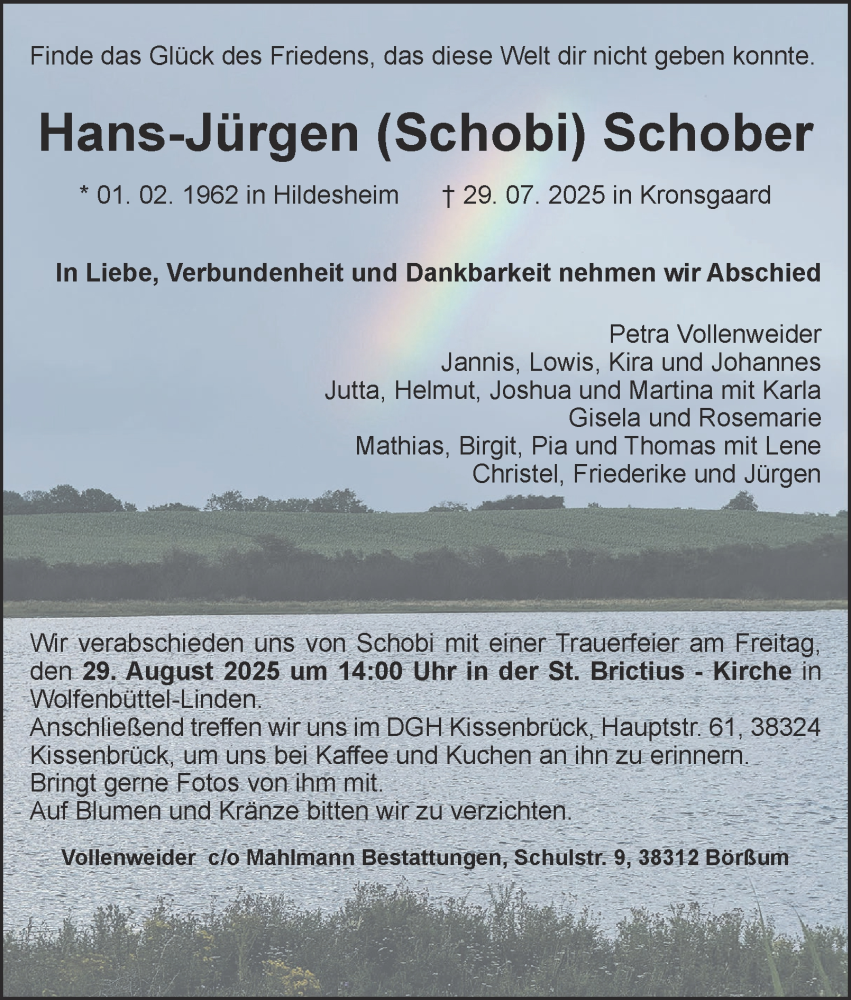  Traueranzeige für Hans-Jürgen Schober vom 23.08.2025 aus Braunschweiger Zeitung