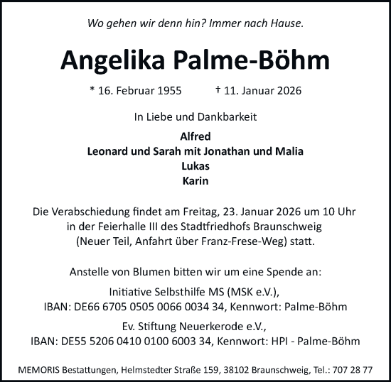 Traueranzeige von Angelika Palme-Böhm 