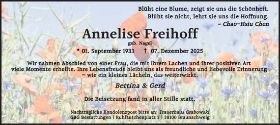 Traueranzeige von Annelise Freihoff von Braunschweiger Zeitung
