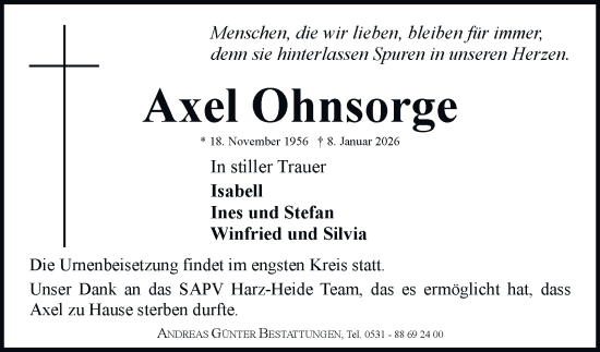 Traueranzeige von Axel Ohnsorge von Braunschweiger Zeitung
