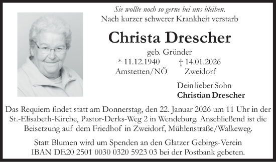 Traueranzeige von Christa Drescher 
