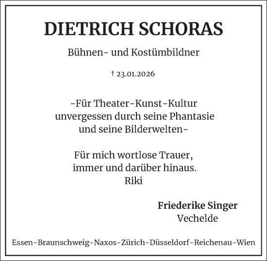 Traueranzeige von Dietrich Schoras von Braunschweiger Zeitung, Braunschweiger Zeitung