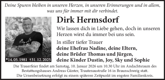 Traueranzeige von Dirk Hermsdorf von Braunschweiger Zeitung