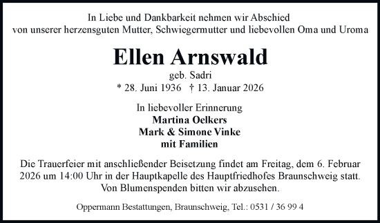 Traueranzeige von Ellen Arnswald 