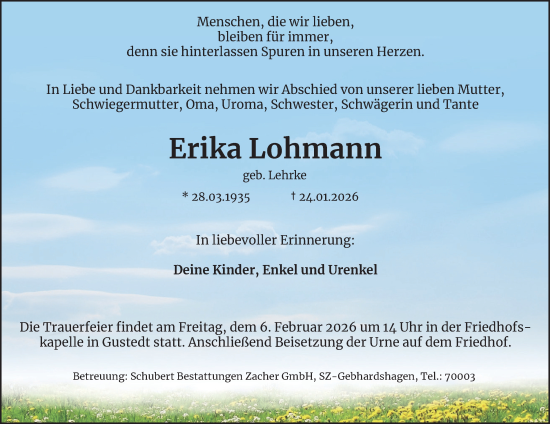 Traueranzeige von Erika Lohmann von Salzgitter-Zeitung