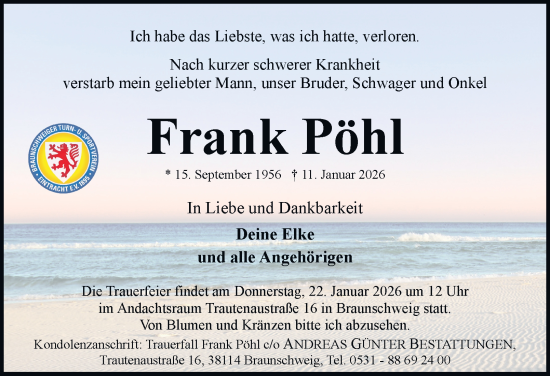 Traueranzeige von Frank Pöhl von Braunschweiger Zeitung