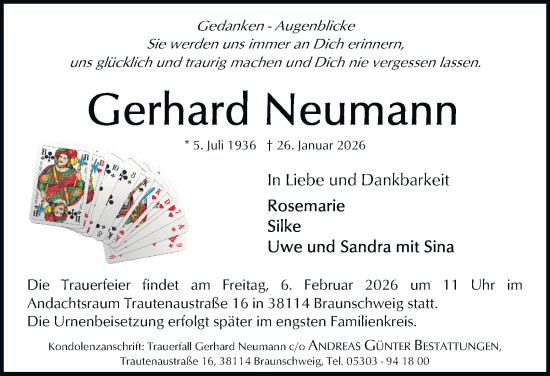 Traueranzeige von Gerhard Neumann von Braunschweiger Zeitung, Braunschweiger Zeitung