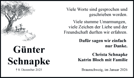 Traueranzeige von Günter Schnapke von Braunschweiger Zeitung