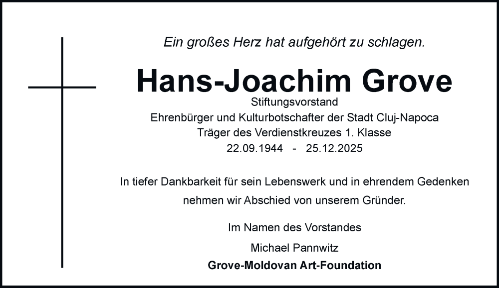  Traueranzeige für Hans-Joachim Grove vom 03.01.2026 aus Braunschweiger Zeitung