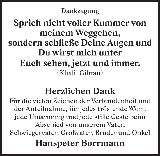 Traueranzeige von Hanspeter Borrmann 