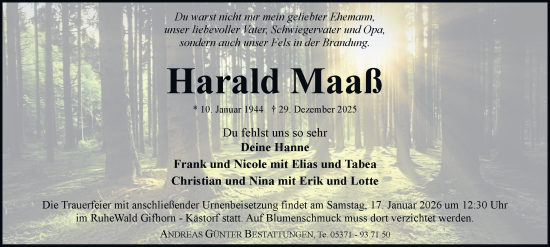 Traueranzeige von Harald Maaß von Salzgitter-Zeitung