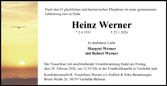Traueranzeige von Heinz Werner von Peiner Nachrichten