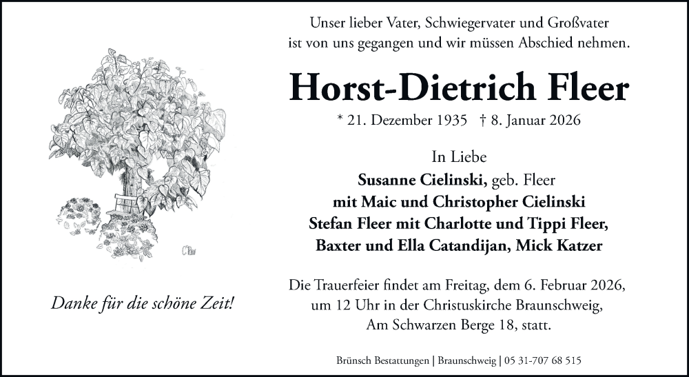  Traueranzeige für Horst-Dietrich Fleer vom 24.01.2026 aus 