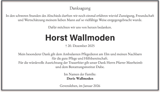 Traueranzeige von Horst Wallmoden von Braunschweiger Zeitung