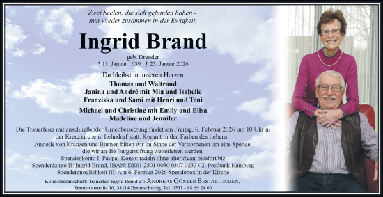 Traueranzeige von Ingrid Brand von Braunschweiger Zeitung, Braunschweiger Zeitung