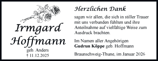 Traueranzeige von Irmgard Hoffmann von Braunschweiger Zeitung