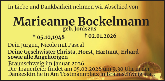 Traueranzeige von Marieanne Bockelmann von Neue Braunschweiger am Samstag
