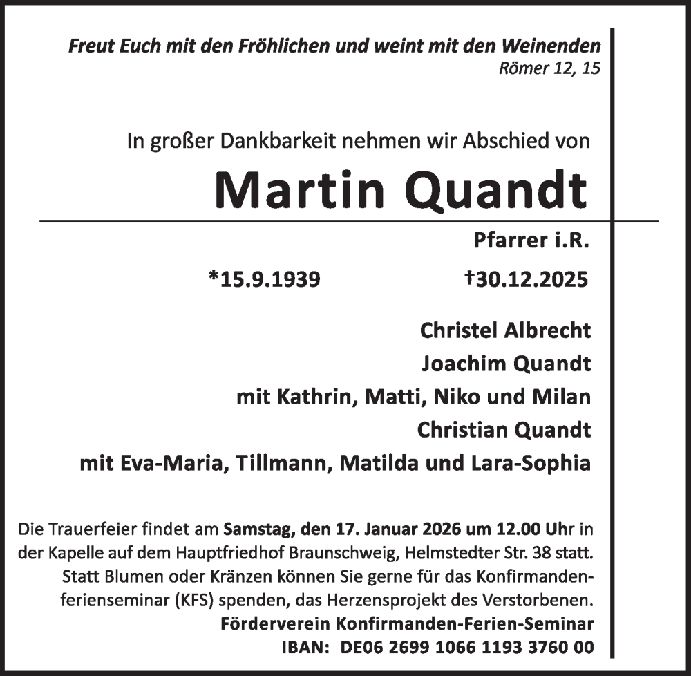  Traueranzeige für Martin Quandt vom 10.01.2026 aus Braunschweiger Zeitung