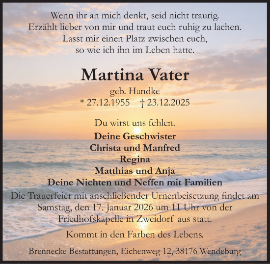 Traueranzeige von Martina Vater von Braunschweiger Zeitung