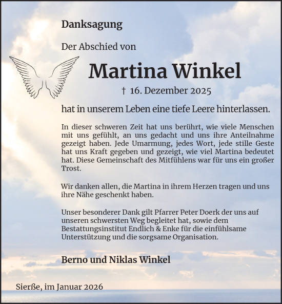 Traueranzeige von Martina Winkel von Peiner Nachrichten