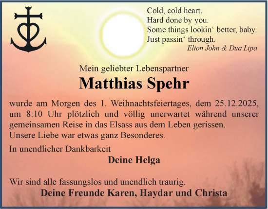 Traueranzeige von Matthias Spehr von Braunschweiger Zeitung