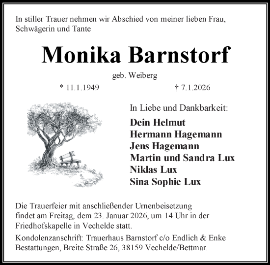 Traueranzeige von Monika Barnstorf von Braunschweiger Zeitung