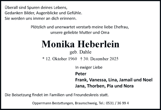 Traueranzeige von Monika Heberlein von Braunschweiger Zeitung