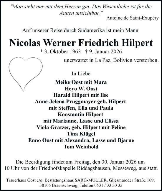 Traueranzeige von Nicolas Werner Friedrich Hilpert 