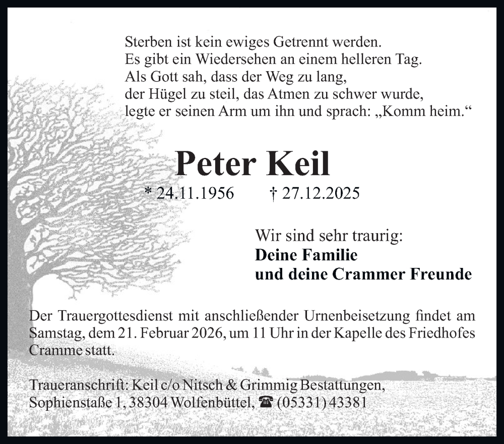  Traueranzeige für Peter Keil vom 17.01.2026 aus Braunschweiger Zeitung