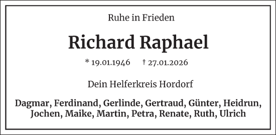 Traueranzeige von Richard Raphael von Braunschweiger Zeitung, Braunschweiger Zeitung