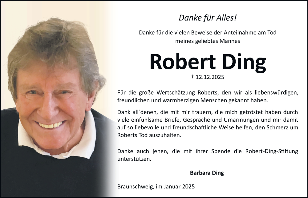  Traueranzeige für Robert Ding vom 17.01.2026 aus Braunschweiger Zeitung