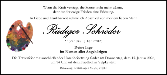 Traueranzeige von Rüdiger Schröder von Braunschweiger Zeitung, Wolfsburger Nachrichten